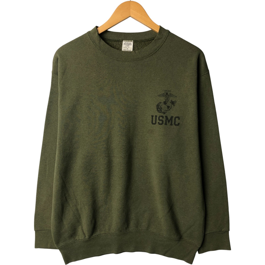 USMC United States Marine Corps Printed Sweatshirt, Made in USA, Men's Size Medium cotton Khaki type Vintage Second Hand