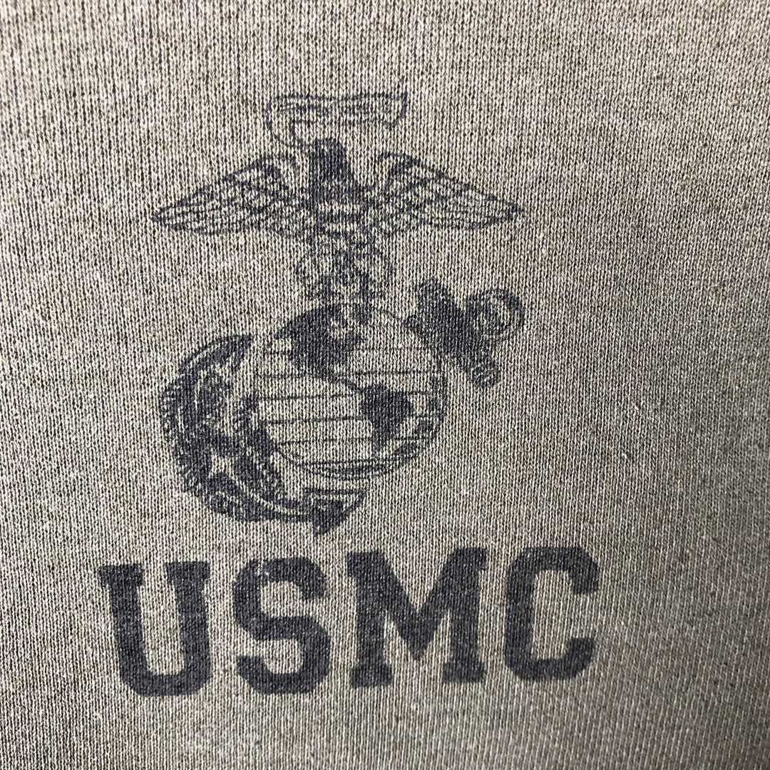 USMC United States Marine Corps Printed Sweatshirt, Made in USA, Men's Size Medium cotton Khaki type Vintage Second Hand