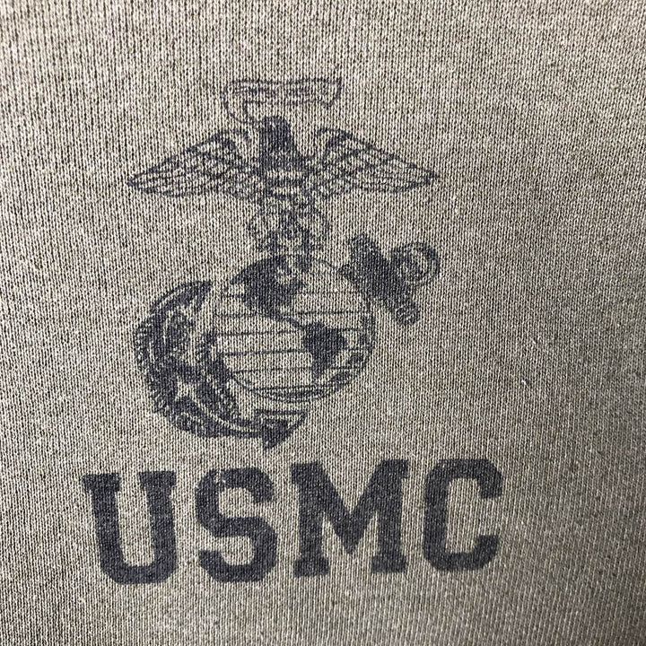 USMC United States Marine Corps Printed Sweatshirt, Made in USA, Men's Size Medium cotton Khaki type Vintage Second Hand
