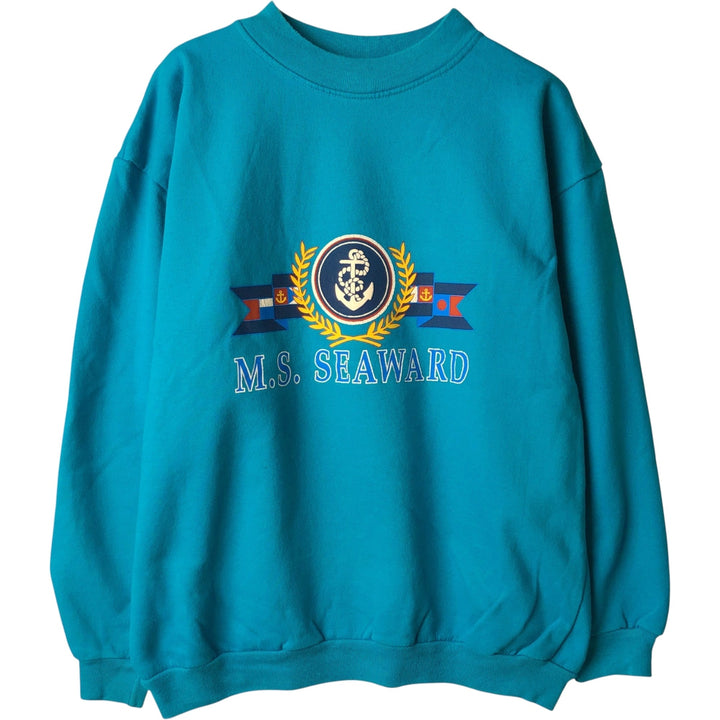 Vintage 90'S Sun Triangle print sweatshirt, made in the USA, size L, men's cotton turquoise blue Vintage Second Hand