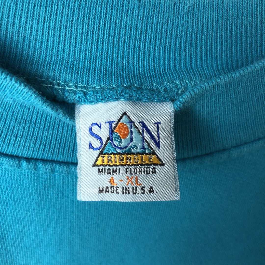 Vintage 90'S Sun Triangle print sweatshirt, made in the USA, size L, men's cotton turquoise blue Vintage Second Hand