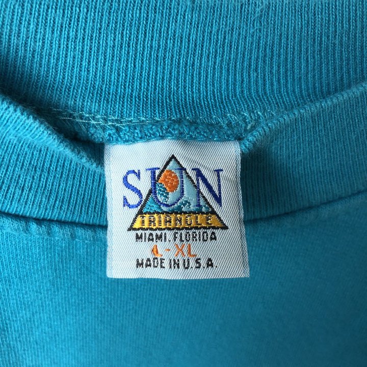 Vintage 90'S Sun Triangle print sweatshirt, made in the USA, size L, men's cotton turquoise blue Vintage Second Hand