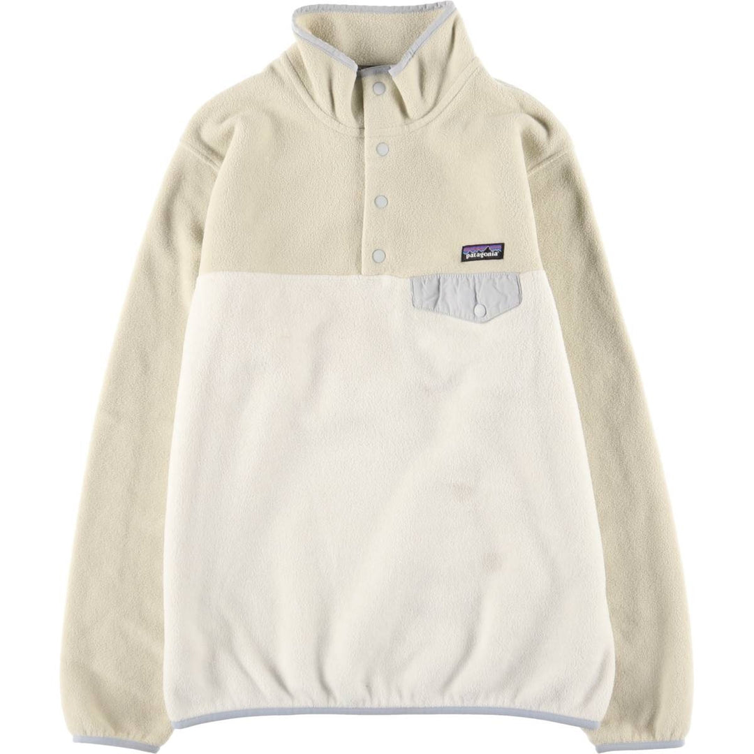 Patagonia Lightweight Synchilla Snap Tee (25455FA15) - Half-Snap Fleece Pullover, Women's Size L polyester white type Vintage Second Hand