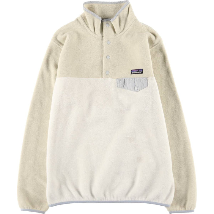 Patagonia Lightweight Synchilla Snap Tee (25455FA15) - Half-Snap Fleece Pullover, Women's Size L polyester white type Vintage Second Hand