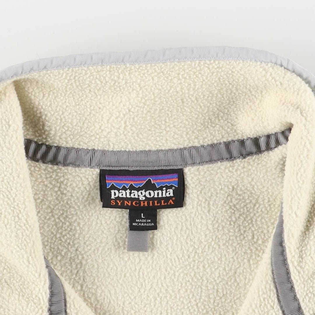 Patagonia Lightweight Synchilla Snap Tee (25455FA15) - Half-Snap Fleece Pullover, Women's Size L polyester white type Vintage Second Hand