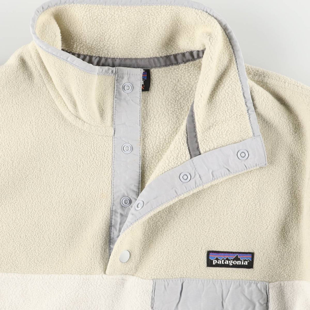 Patagonia Lightweight Synchilla Snap Tee (25455FA15) - Half-Snap Fleece Pullover, Women's Size L polyester white type Vintage Second Hand