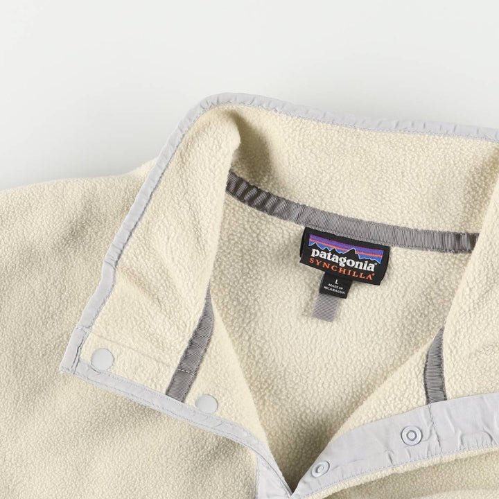 Patagonia Lightweight Synchilla Snap Tee (25455FA15) - Half-Snap Fleece Pullover, Women's Size L polyester white type Vintage Second Hand