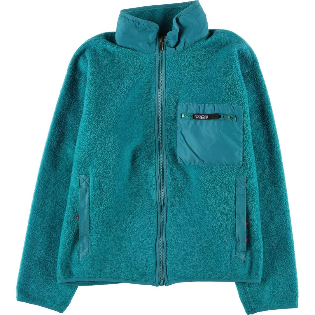 80s-90'S Patagonia Fleece Jacket, Made in USA, Men's Size Medium polyester Emerald green Vintage Second Hand