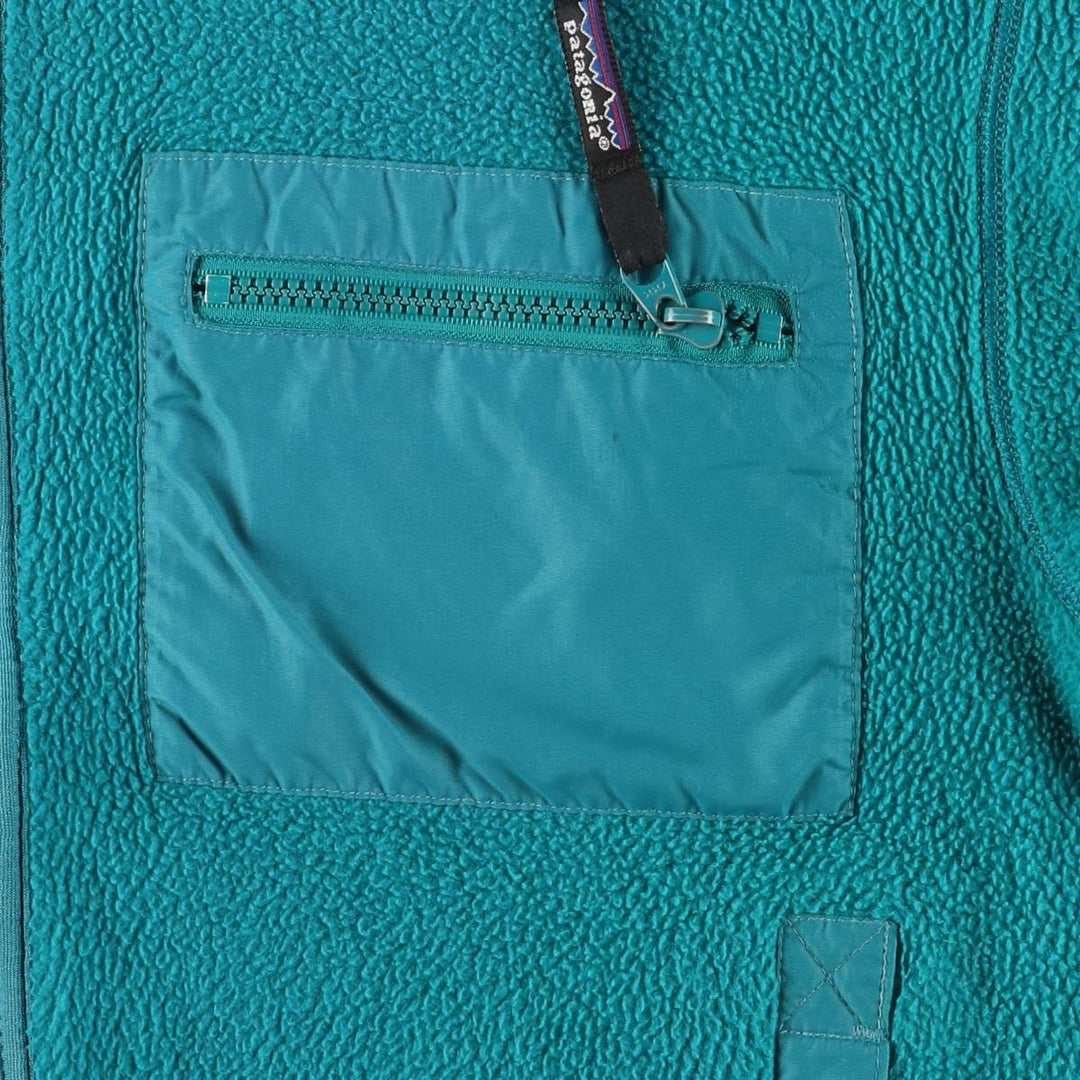 80s-90'S Patagonia Fleece Jacket, Made in USA, Men's Size Medium polyester Emerald green Vintage Second Hand