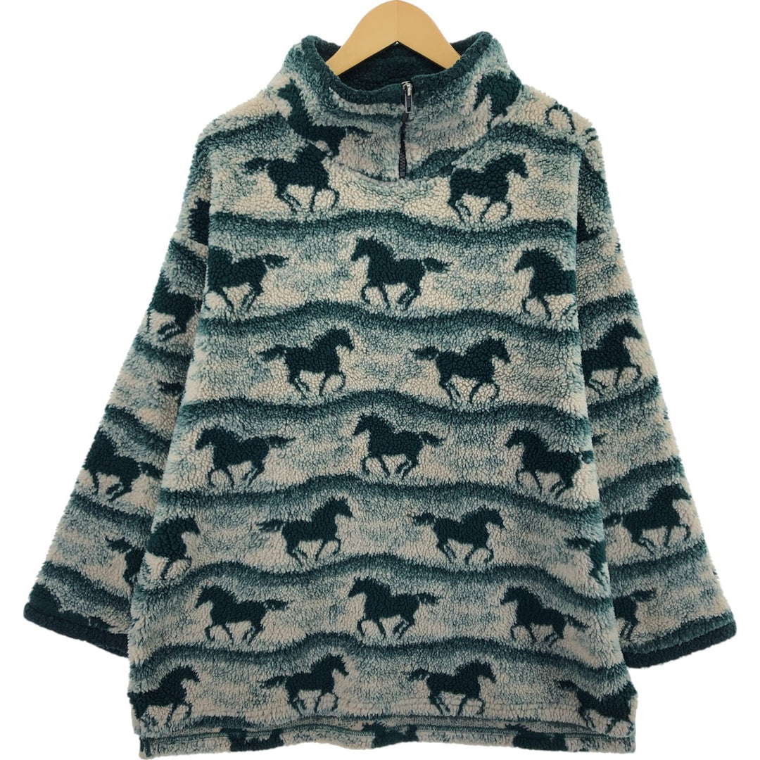 Black Diamond Animal Pattern Horse Print Half Zip Fleece Pullover Made in USA Men's XL Vintage /eaa449691