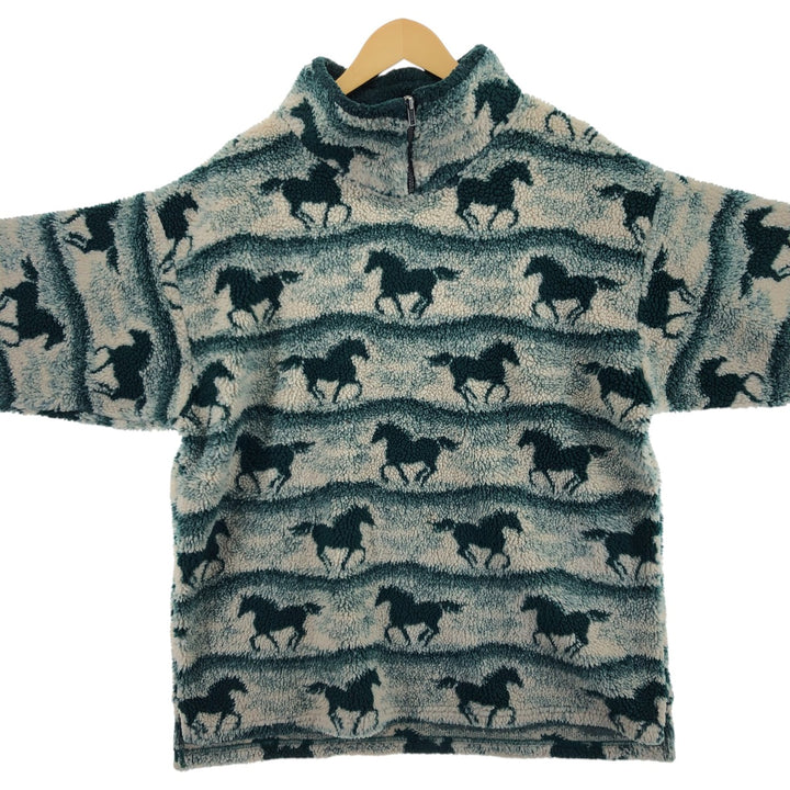 Black Diamond Animal Pattern Horse Print Half Zip Fleece Pullover Made in USA Men's XL Vintage /eaa449691