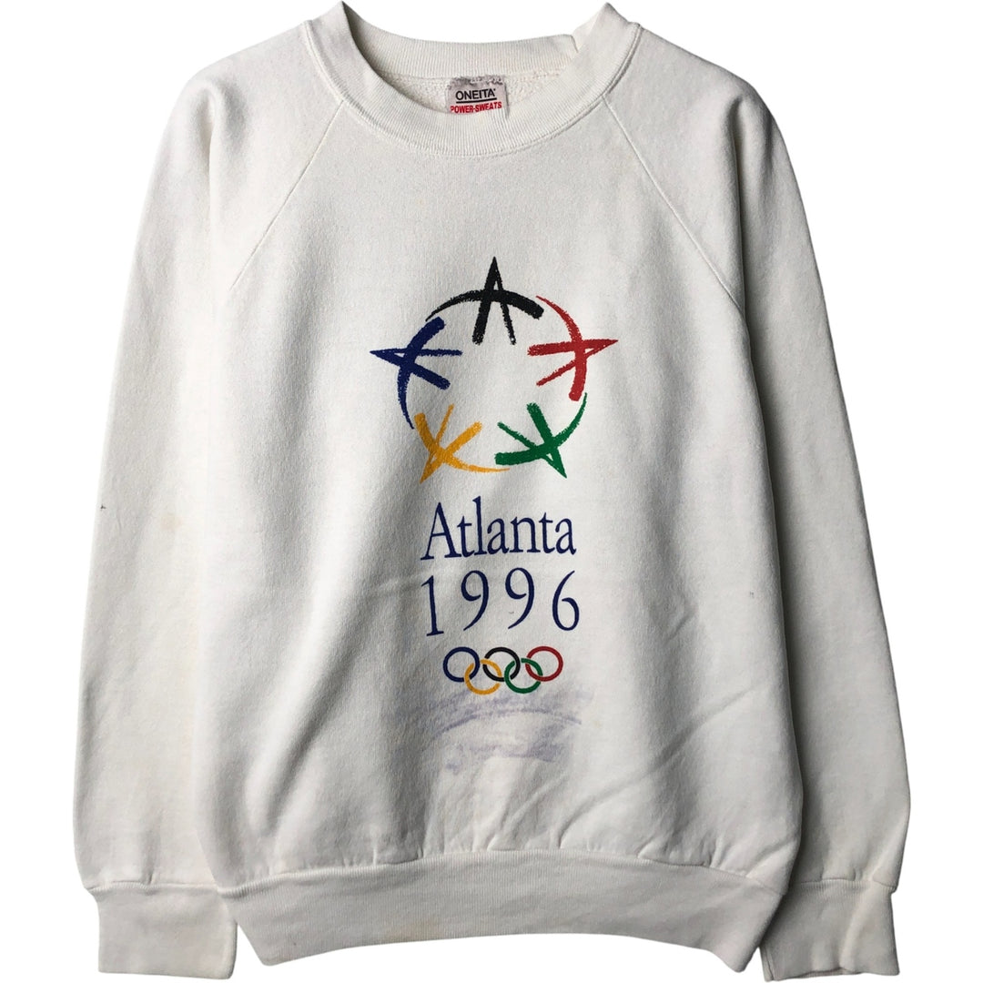 Vintage 90'S ONEITA Atlanta Olympics Print Sweatshirt, Made in USA, Men's Size L polyester white type Vintage Second Hand