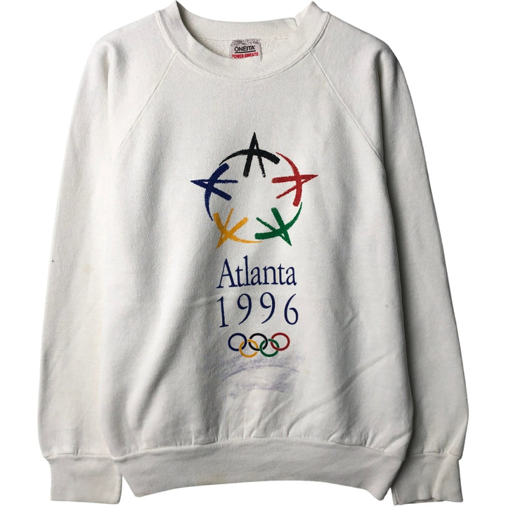 Vintage 90'S ONEITA Atlanta Olympics Print Sweatshirt, Made in USA, Men's Size L polyester white type Vintage Second Hand