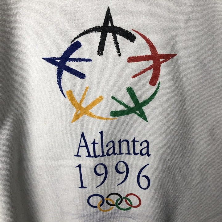 Vintage 90'S ONEITA Atlanta Olympics Print Sweatshirt, Made in USA, Men's Size L polyester white type Vintage Second Hand