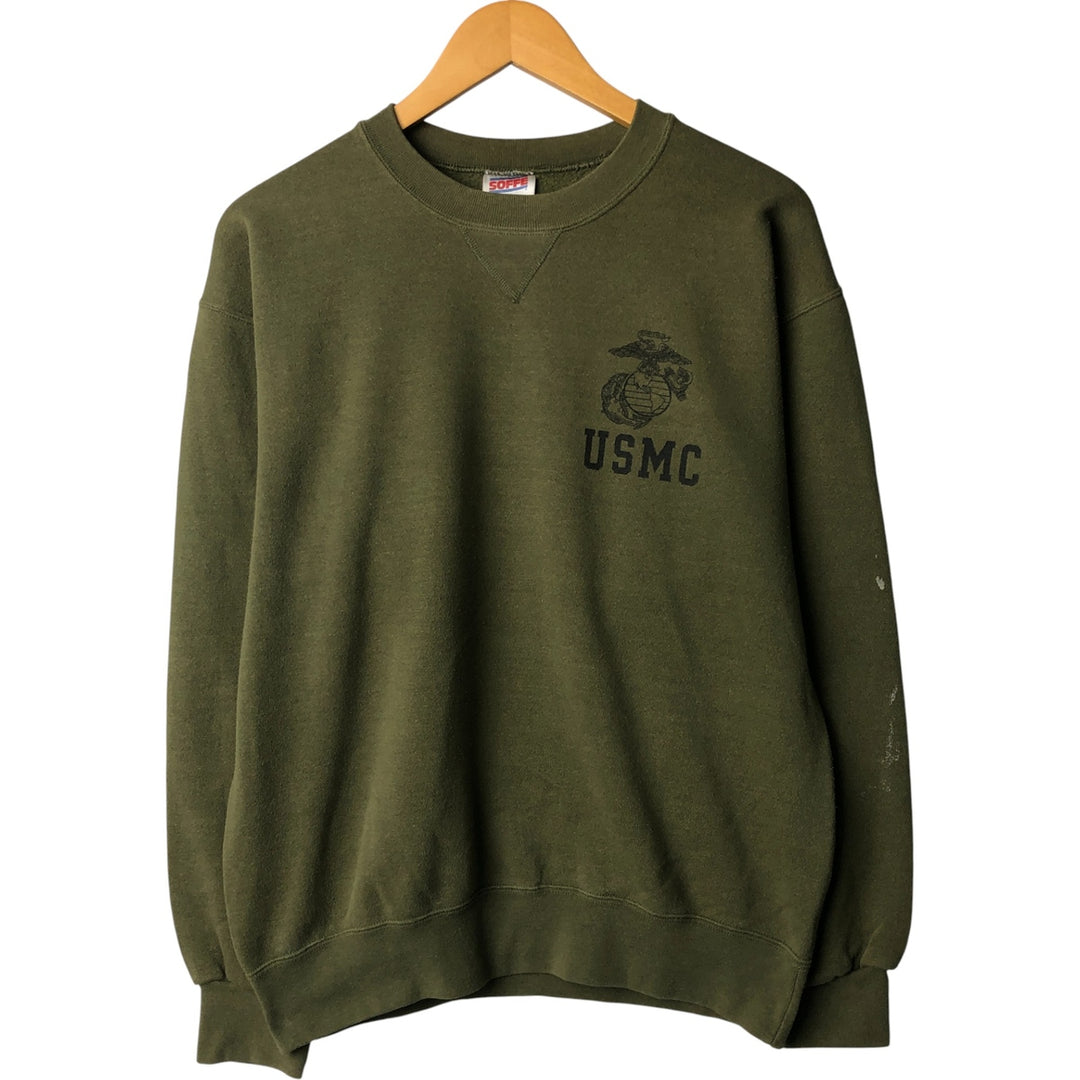 Vintage 90'S SOFFE USMC printed sweatshirt, Made in USA, Men's size M cotton Khaki type sage green Vintage Second Hand