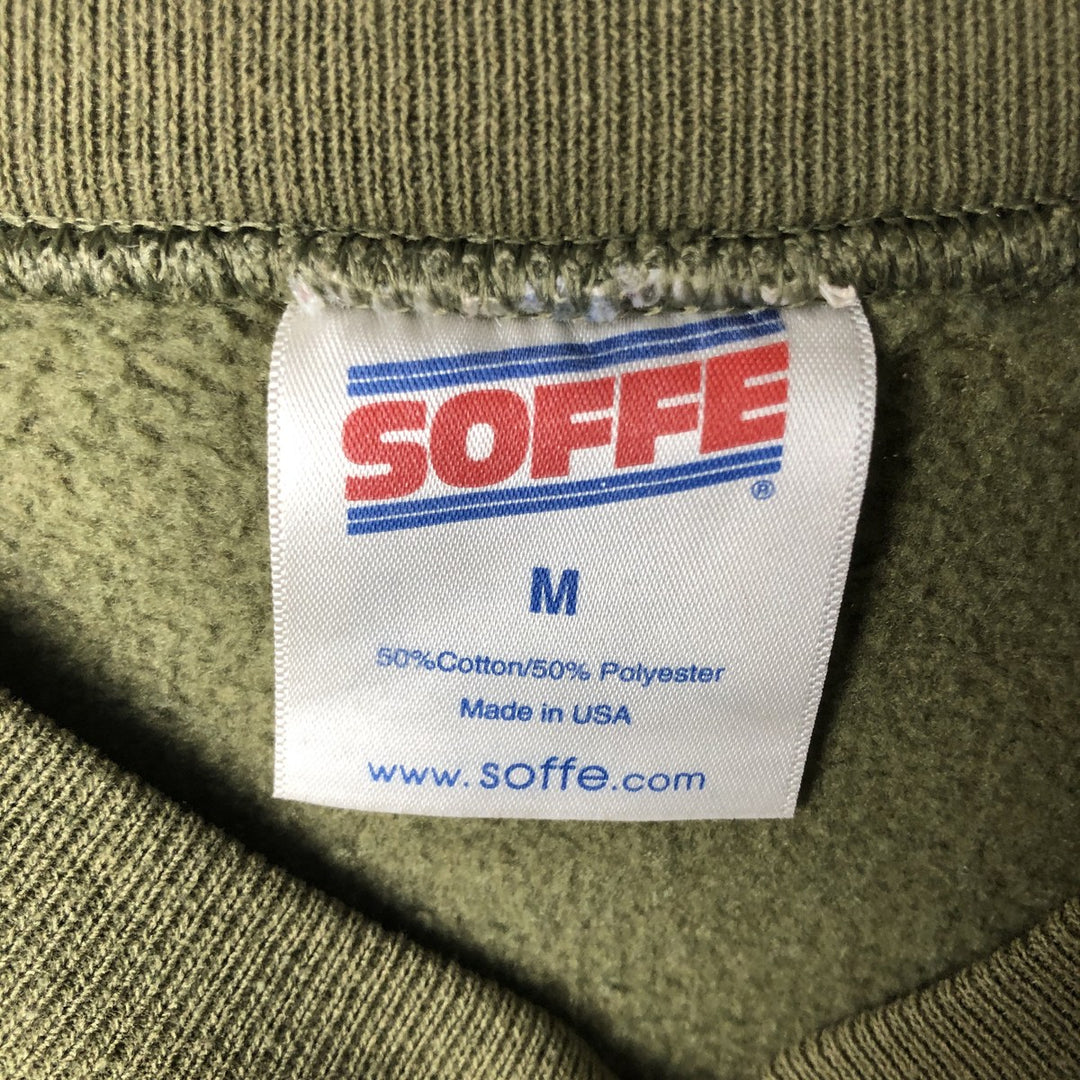 Vintage 90'S SOFFE USMC printed sweatshirt, Made in USA, Men's size M cotton Khaki type sage green Vintage Second Hand