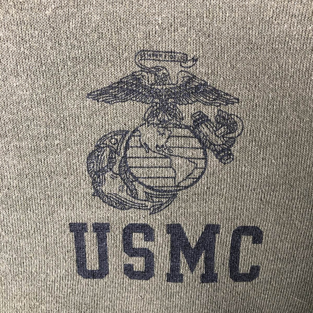 Vintage 90'S SOFFE USMC printed sweatshirt, Made in USA, Men's size M cotton Khaki type sage green Vintage Second Hand