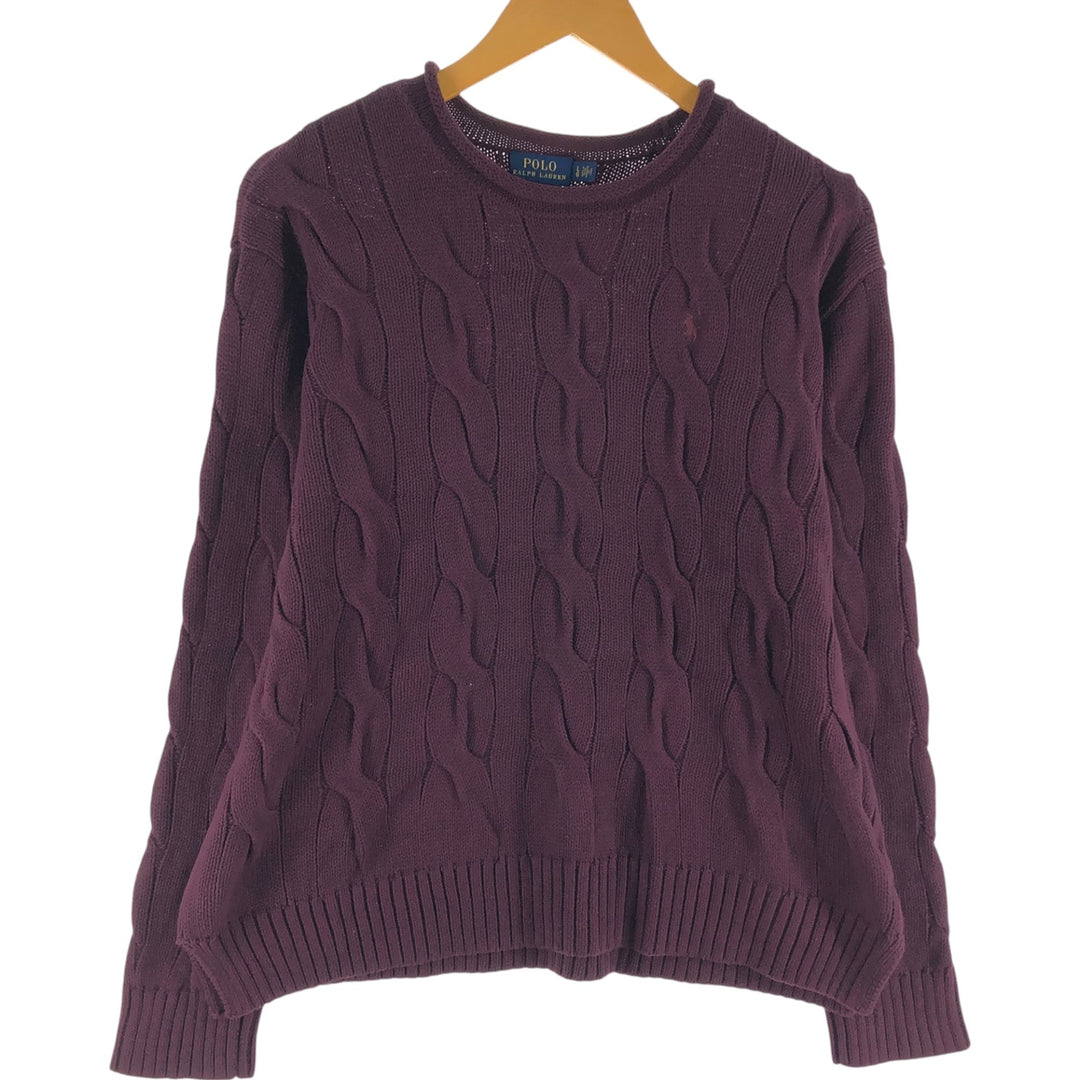 Ralph Lauren POLO RALPH LAUREN Cable knit cotton sweater Men's size L cotton wine-red Vintage Second Hand