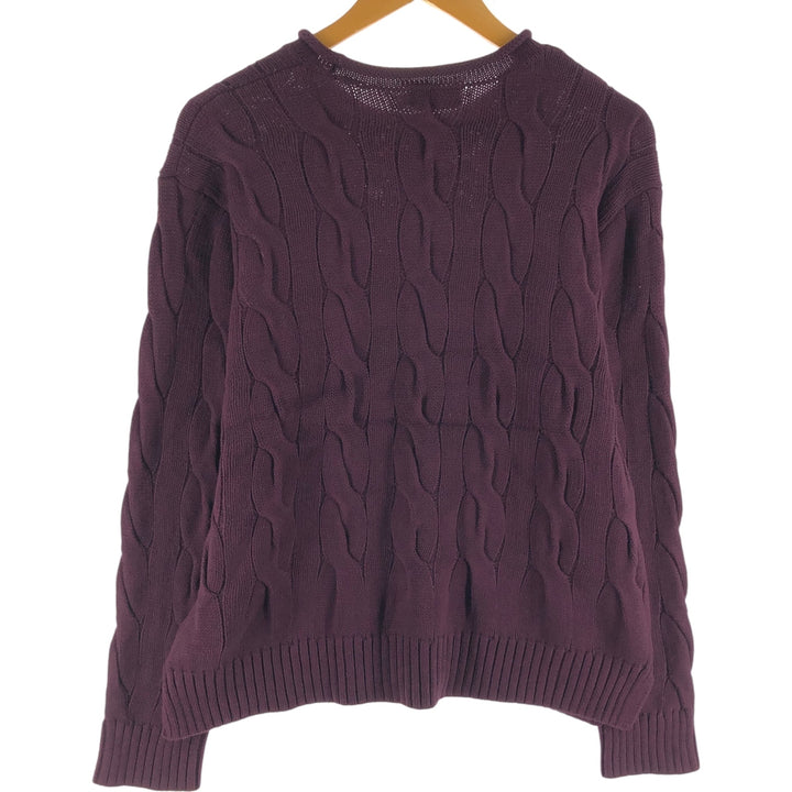 Ralph Lauren POLO RALPH LAUREN Cable knit cotton sweater Men's size L cotton wine-red Vintage Second Hand