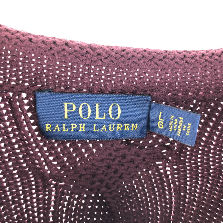 Ralph Lauren POLO RALPH LAUREN Cable knit cotton sweater Men's size L cotton wine-red Vintage Second Hand
