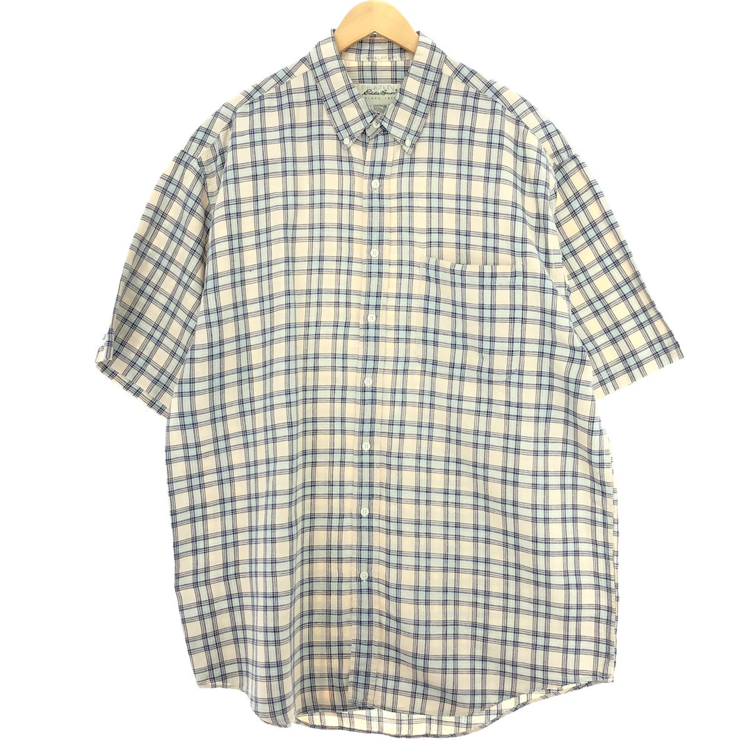 Eddie Bauer Check Pattern Short Sleeve Linen Button Down Shirt Men's XL /eaa450108