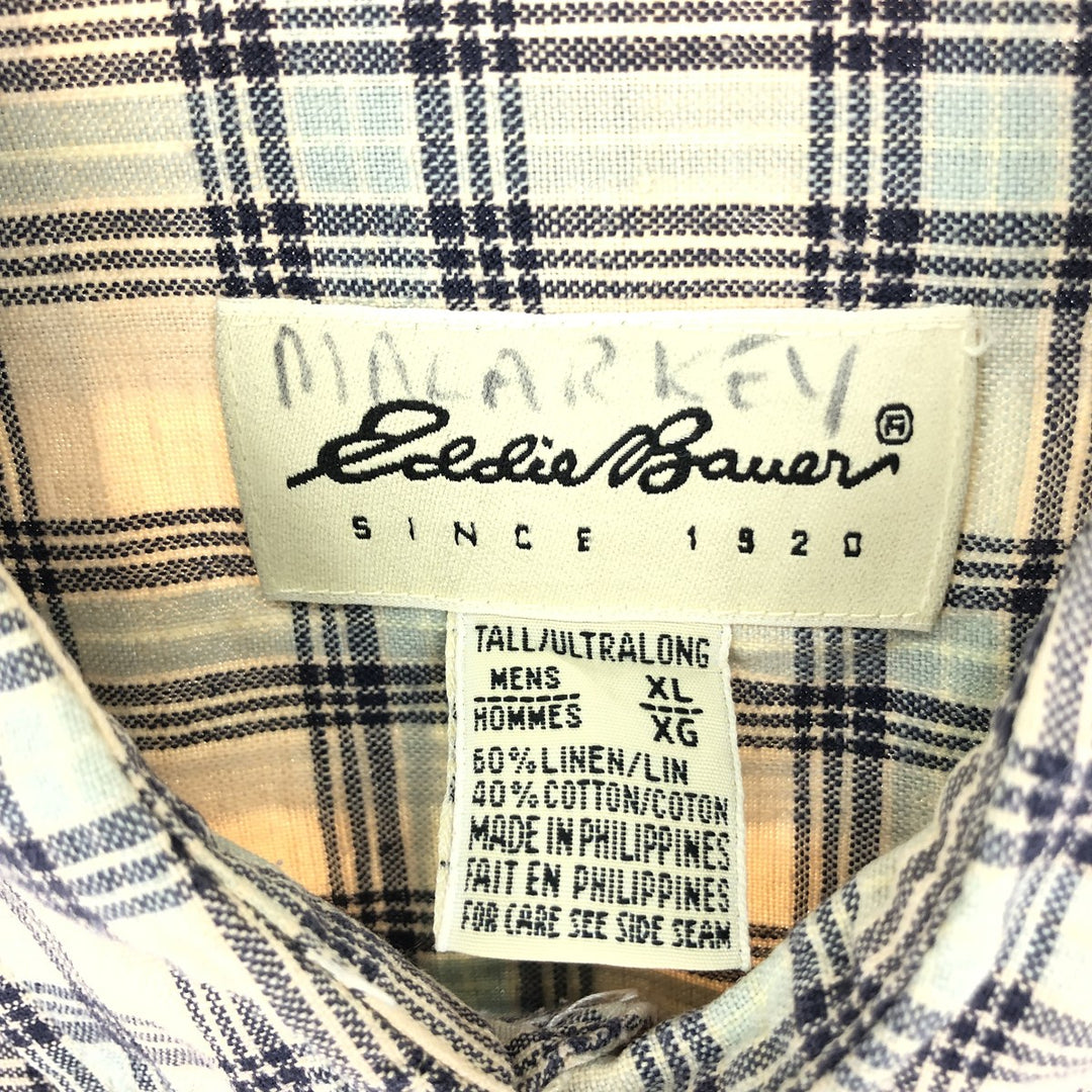 Eddie Bauer Check Pattern Short Sleeve Linen Button Down Shirt Men's XL /eaa450108