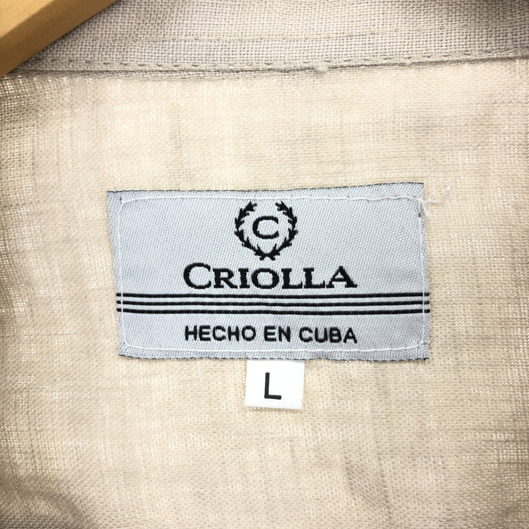 CRIOLLA Long Sleeve Mexican Shirt, Cuban Shirt, Made in Cuba, Men's L /eaa450804