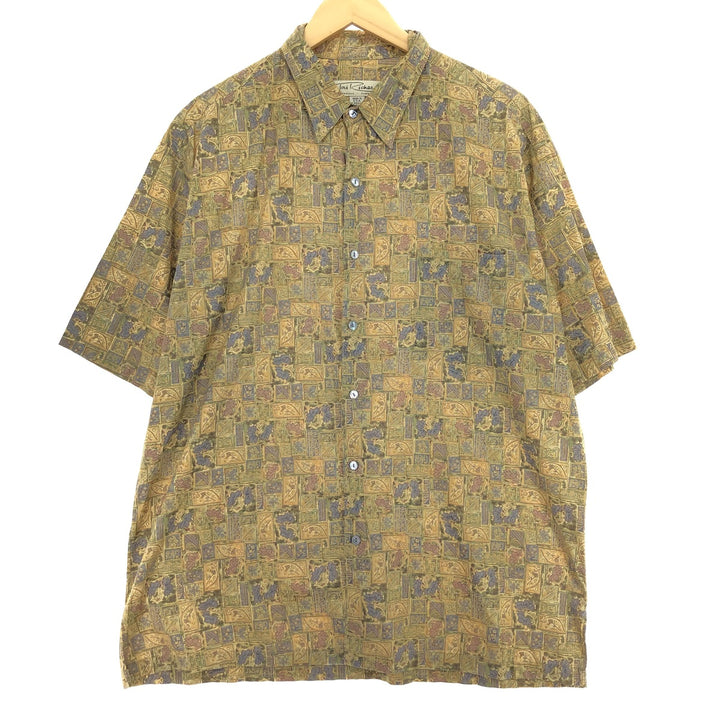 TORI RICHARD All-over Print Short Sleeve Cotton Shirt Made in USA Men's L /eaa450838