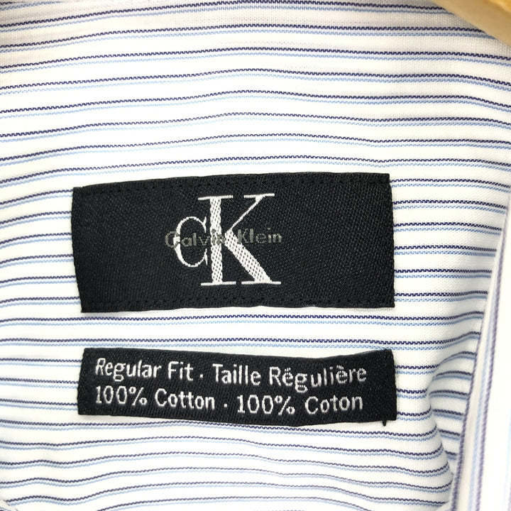 90'S Calvin Klein Wide Collar Long Sleeve Cotton Striped Shirt Men's L Vintage /eaa451051