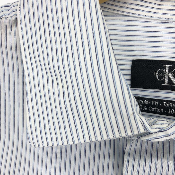 90'S Calvin Klein Wide Collar Long Sleeve Cotton Striped Shirt Men's L Vintage /eaa451051