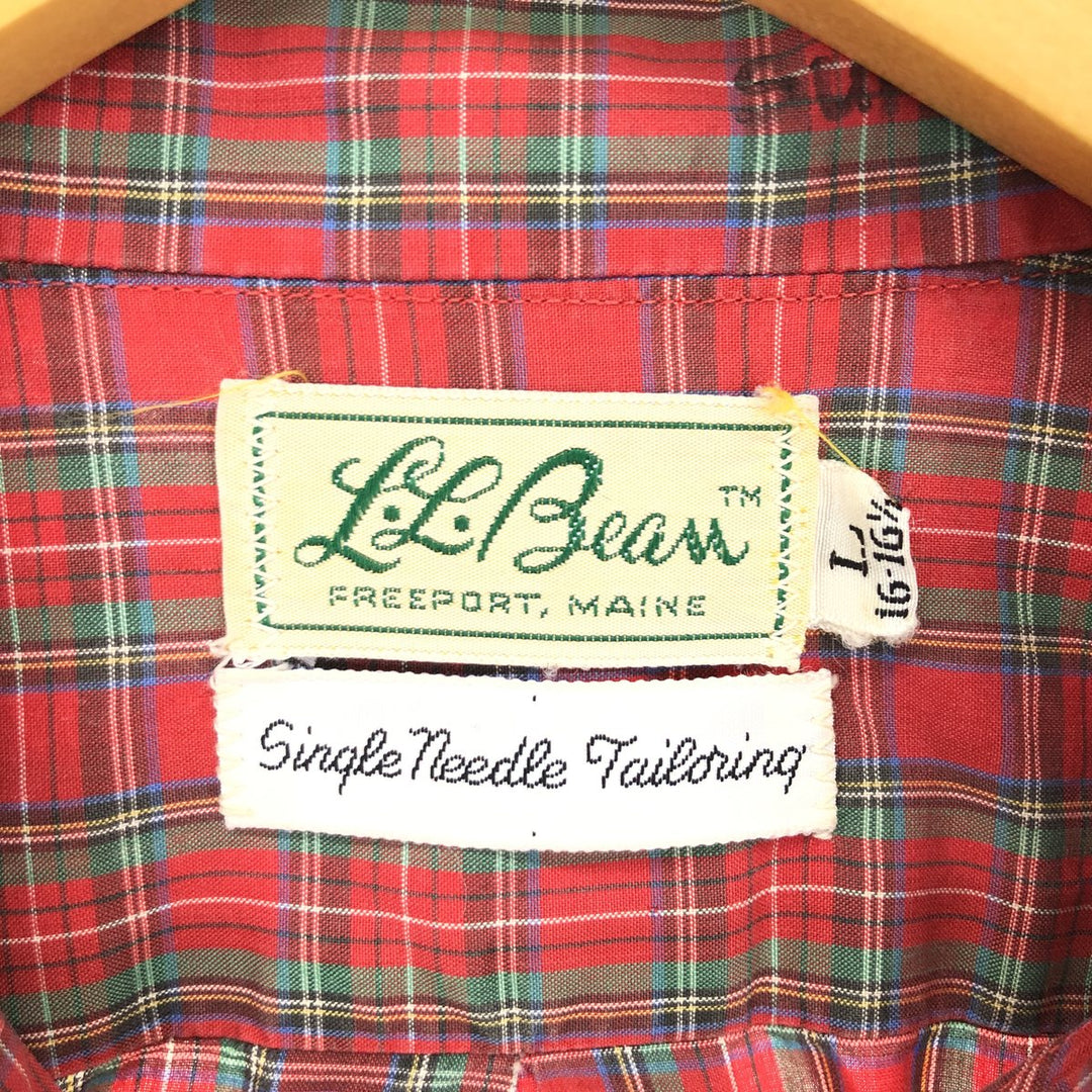 60'S LLBean Cursive Tag Check Pattern Long Sleeve Cotton Shirt Men's L Vintage /eaa451054