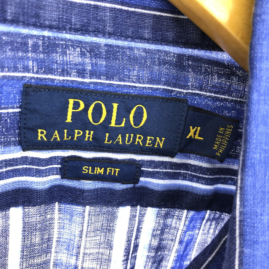 Ralph Lauren POLO RALPH LAUREN Stripe Pattern Long Sleeve Linen Shirt Men's XL /eaa451773