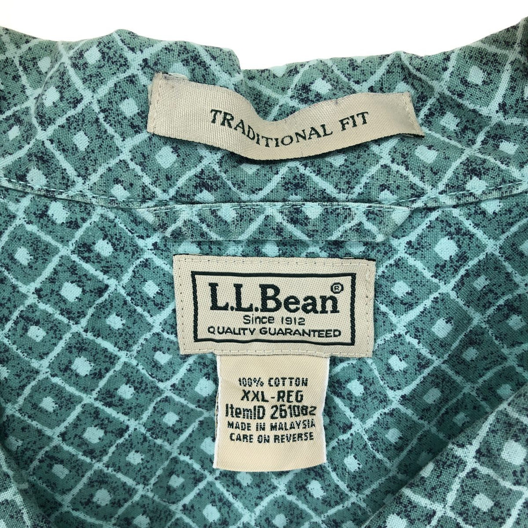 00'S LLBean TRADITIONAL FIT all-over print short sleeve open collar cotton shirt box shirt men's XXL /eaa451949