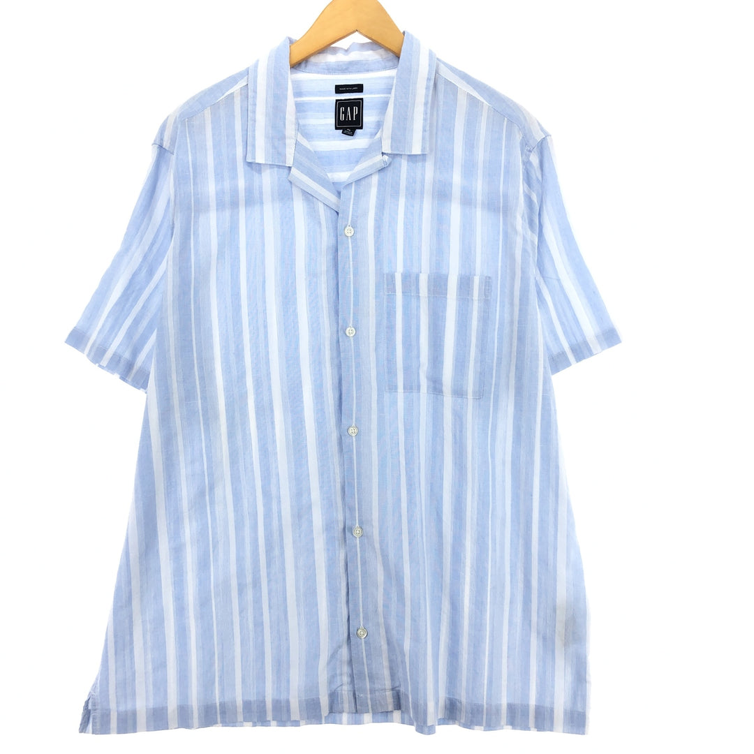 GAP Stripe Pattern Short Sleeve Open Collar Linen Shirt Box Shirt Men's XL /eaa451953