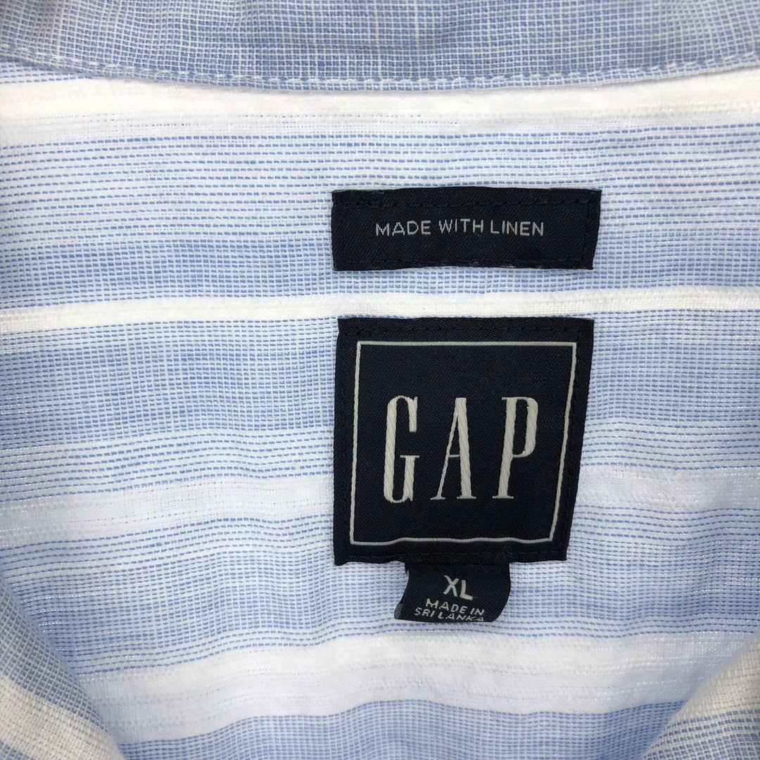 GAP Stripe Pattern Short Sleeve Open Collar Linen Shirt Box Shirt Men's XL /eaa451953