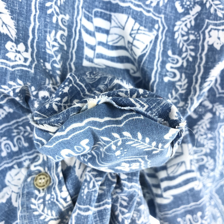 70s~80'S Reyn Spooner Gold Tag Nipple Tag All-Over Print Lahaina Sailor Button-Down Hawaiian Aloha Shirt Men's L /eaa451965