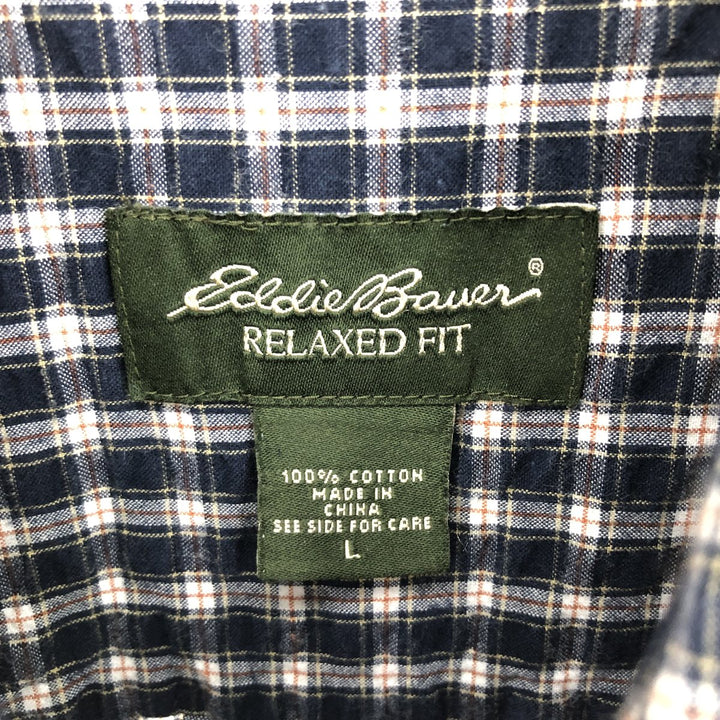 Eddie Bauer Seersucker Short Sleeve Button-Down Check Shirt Men's L /eaa452087