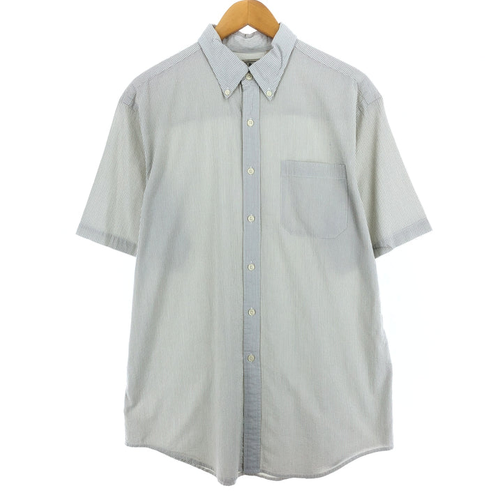 LLBean Seersucker Short Sleeve Button-Down Striped Shirt Men's M cotton Beige type Vintage Second Hand