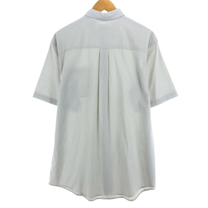 LLBean Seersucker Short Sleeve Button-Down Striped Shirt Men's M cotton Beige type Vintage Second Hand