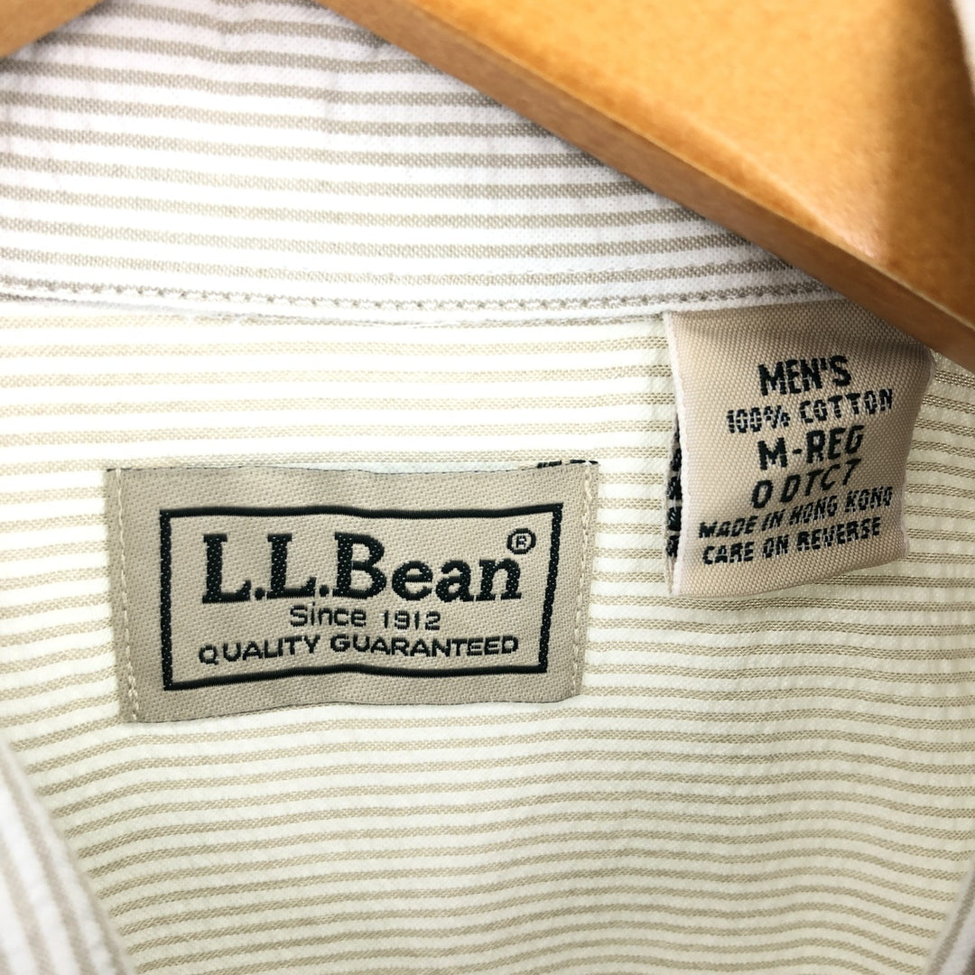 LLBean Seersucker Short Sleeve Button-Down Striped Shirt Men's M cotton Beige type Vintage Second Hand