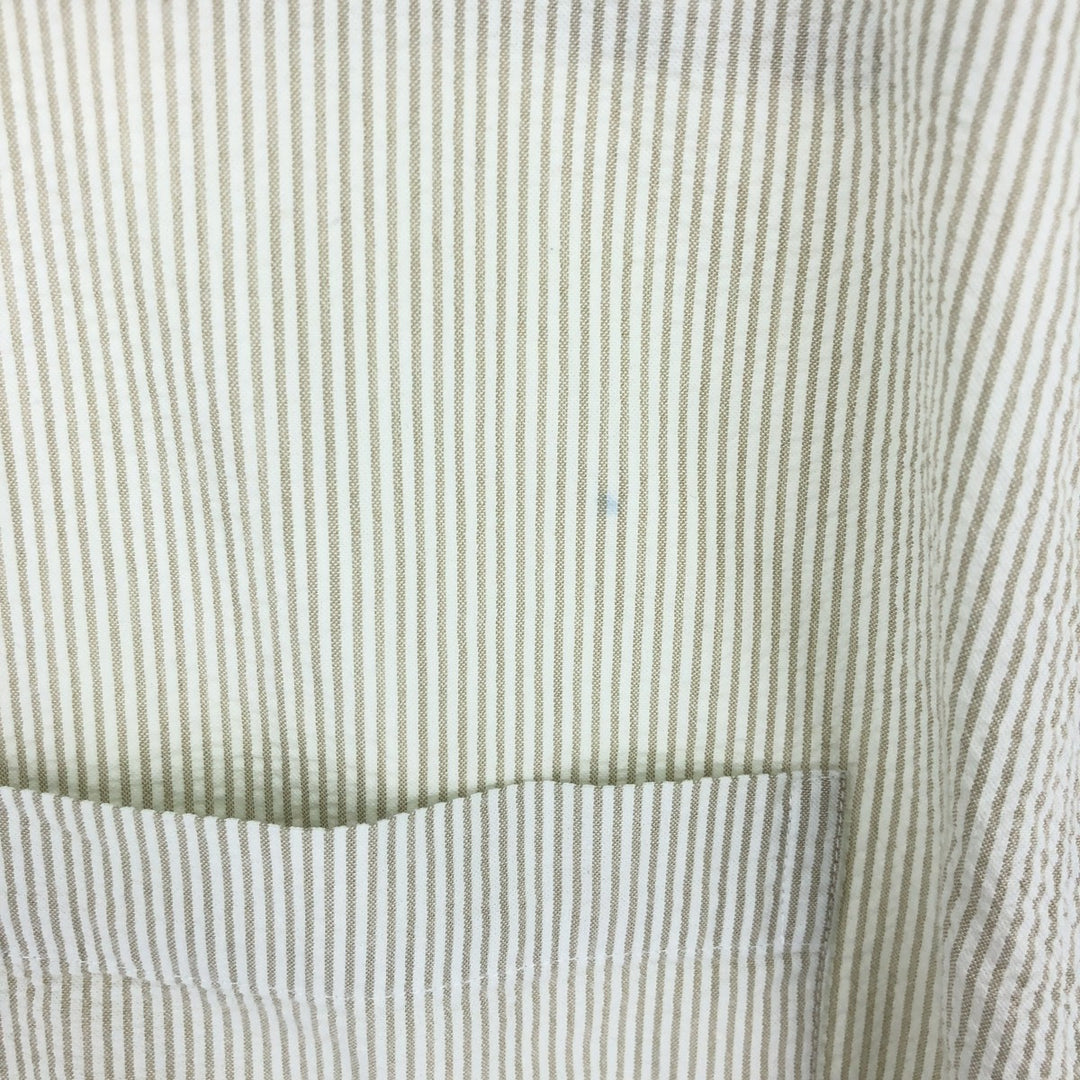 LLBean Seersucker Short Sleeve Button-Down Striped Shirt Men's M cotton Beige type Vintage Second Hand
