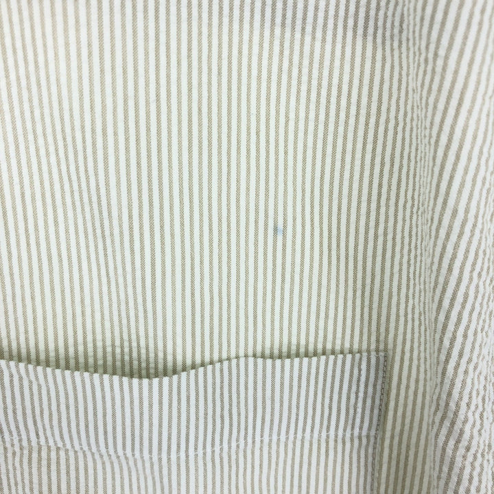 LLBean Seersucker Short Sleeve Button-Down Striped Shirt Men's M cotton Beige type Vintage Second Hand
