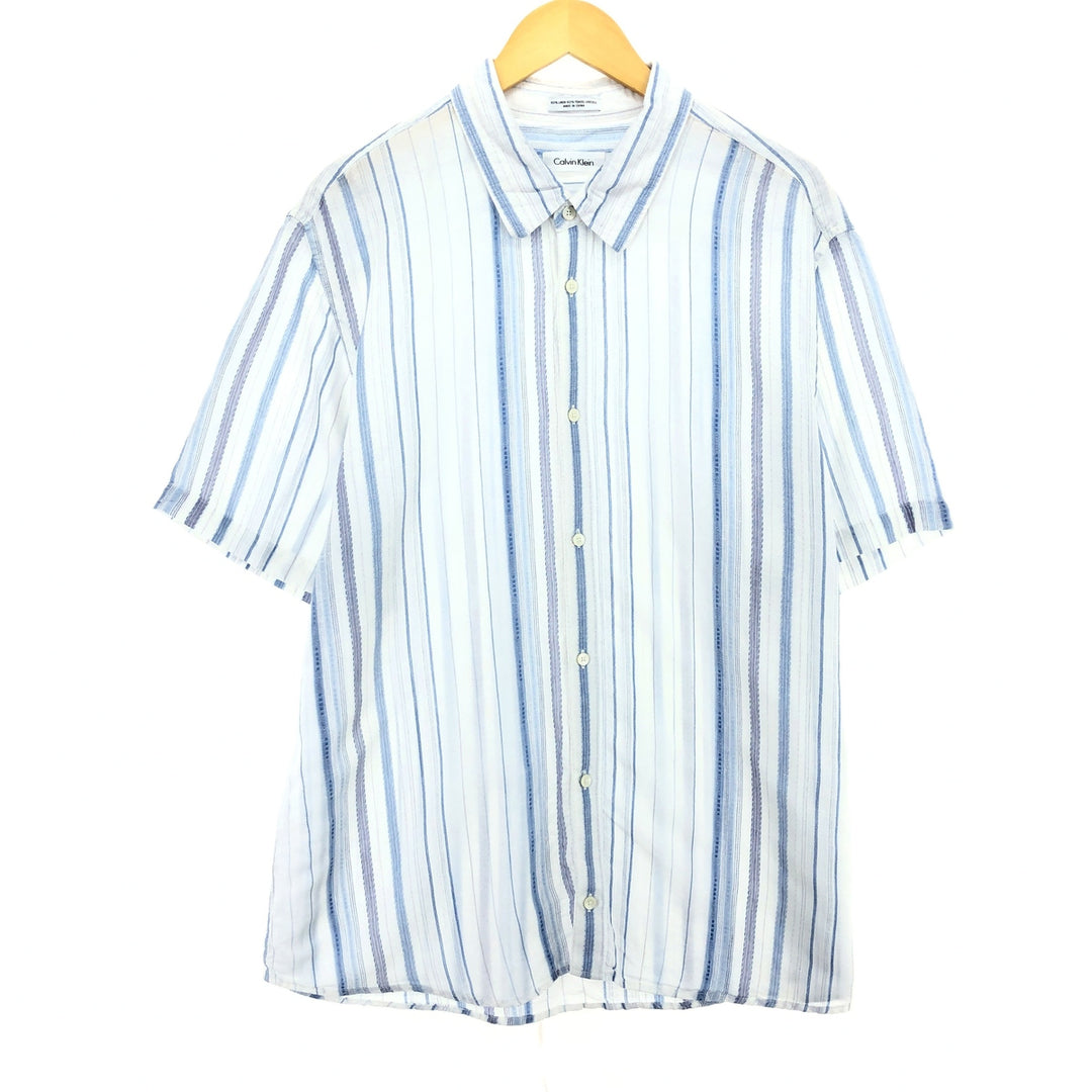 00'S Calvin Klein Multi-stripe short sleeve linen shirt Men's XXL /eaa452199