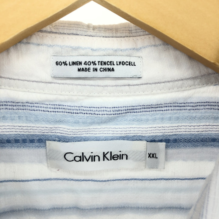 00'S Calvin Klein Multi-stripe short sleeve linen shirt Men's XXL /eaa452199