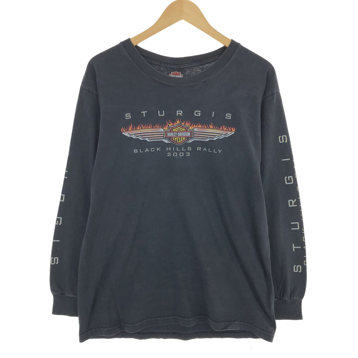 00'S Harley-Davidson Fire Pattern Long Sleeve T-Shirt, Made in USA, Men's L, Vintage /eaa452378