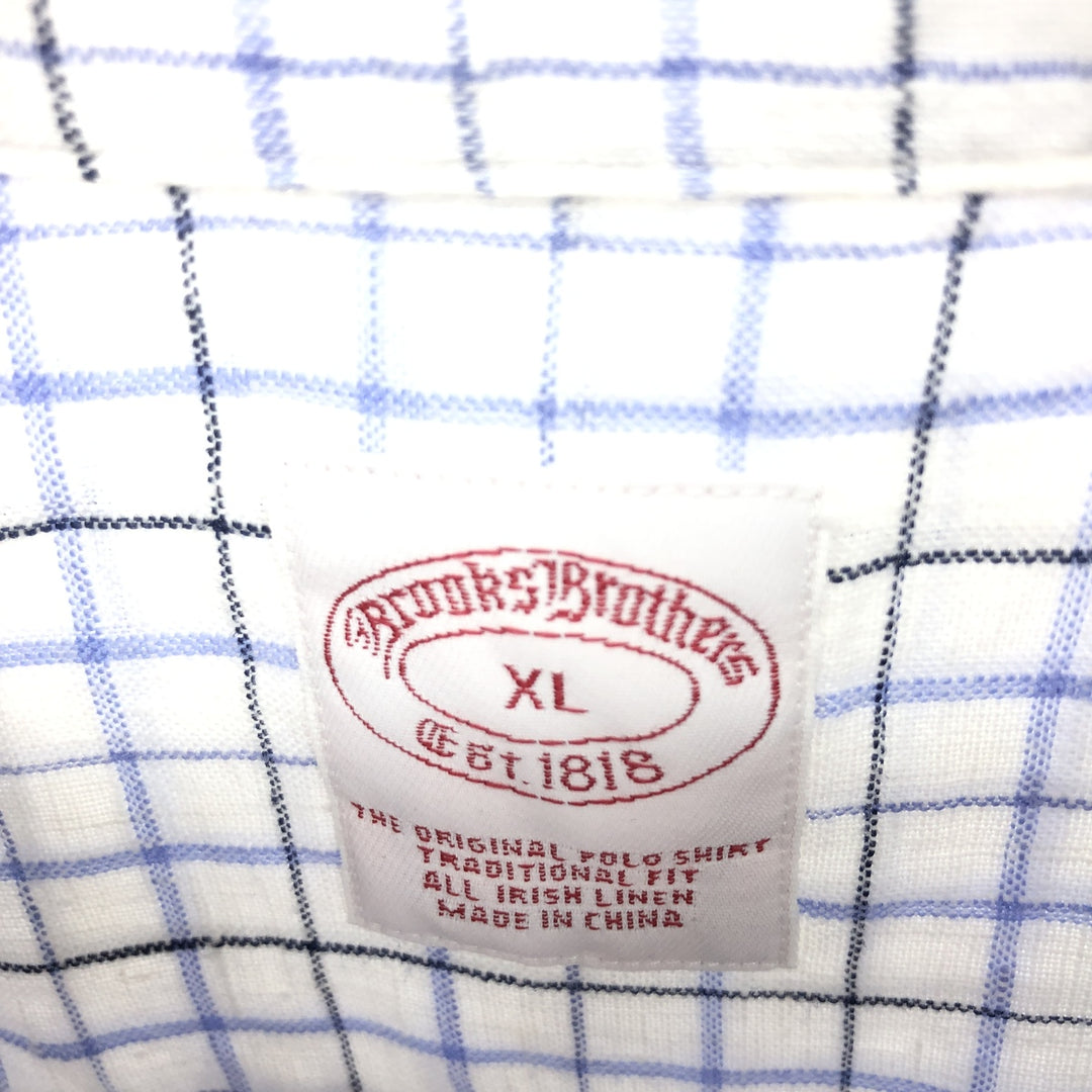 Brooks Brothers 1818 Check Pattern Button-down Short Sleeve Linen Shirt Men's XL /eaa452413