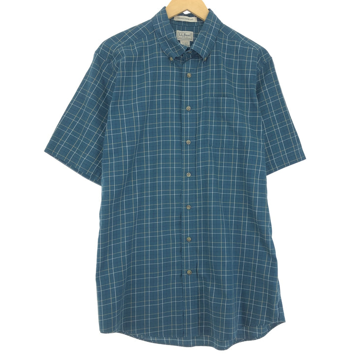 LLBean WRINKLE RESISTANT Short Sleeve Button Down Check Shirt Men's L /eaa452426