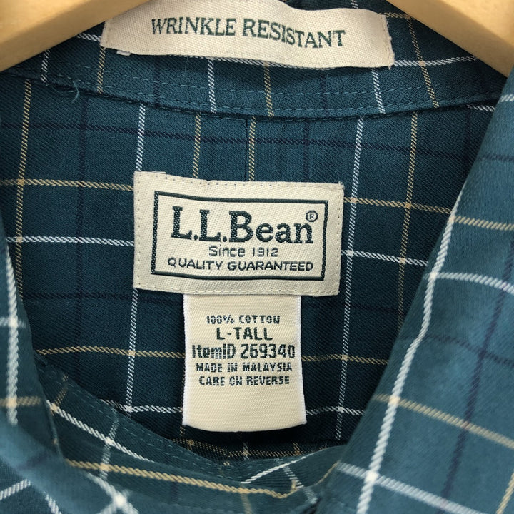 LLBean WRINKLE RESISTANT Short Sleeve Button Down Check Shirt Men's L /eaa452426