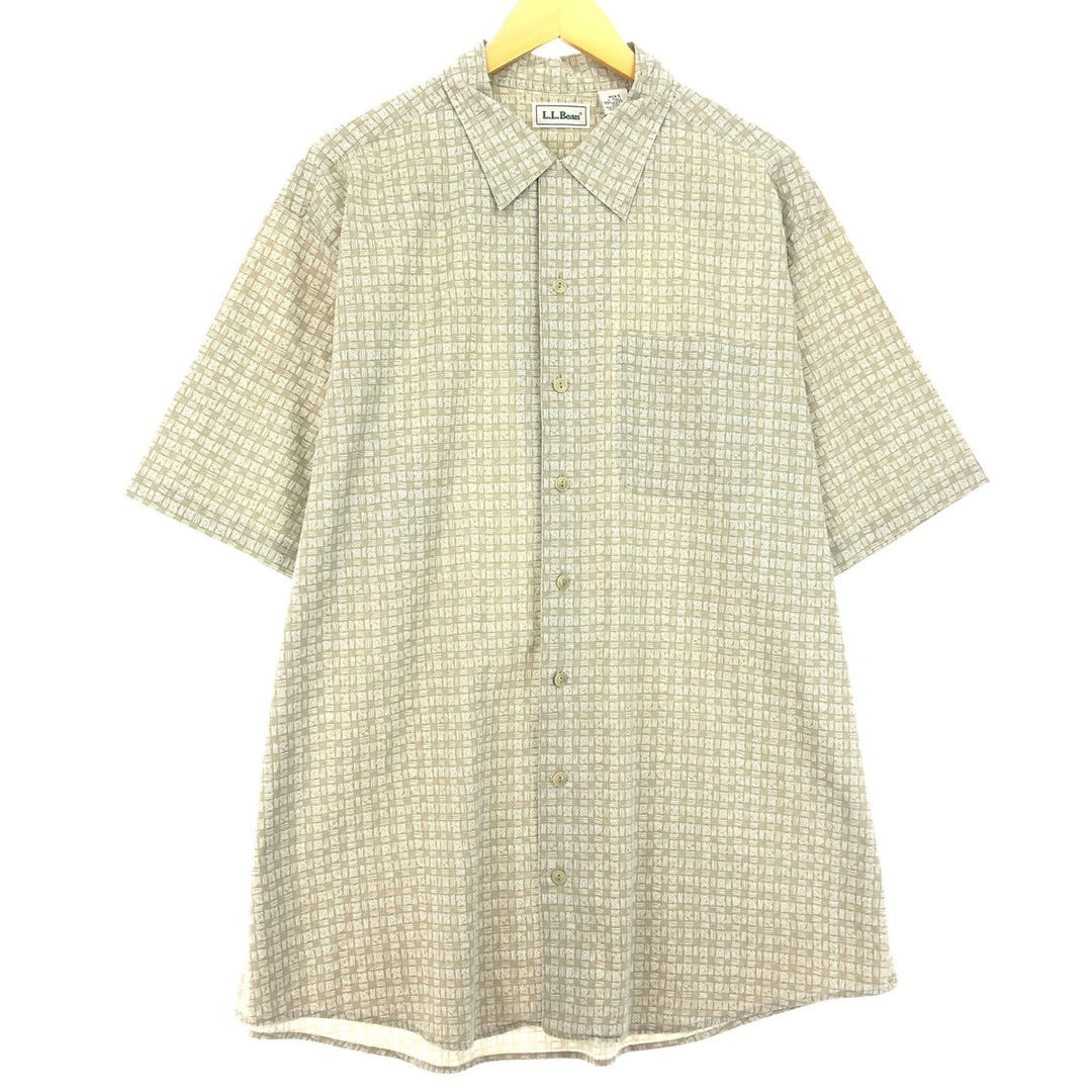90'S LLBean All-over Print Short Sleeve Cotton Shirt, Men's L, Vintage cotton Beige type Vintage Second Hand