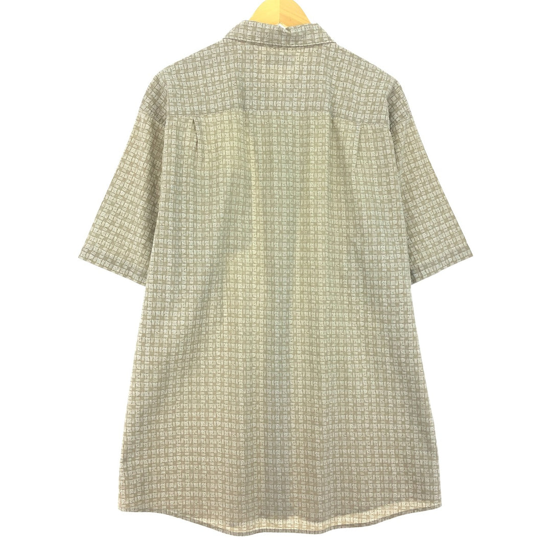 90'S LLBean All-over Print Short Sleeve Cotton Shirt, Men's L, Vintage cotton Beige type Vintage Second Hand